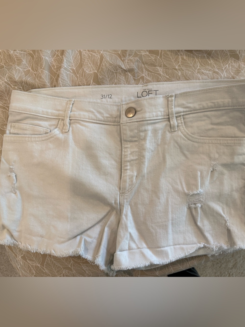 LOFT White Frayed Denim Jean Shorts